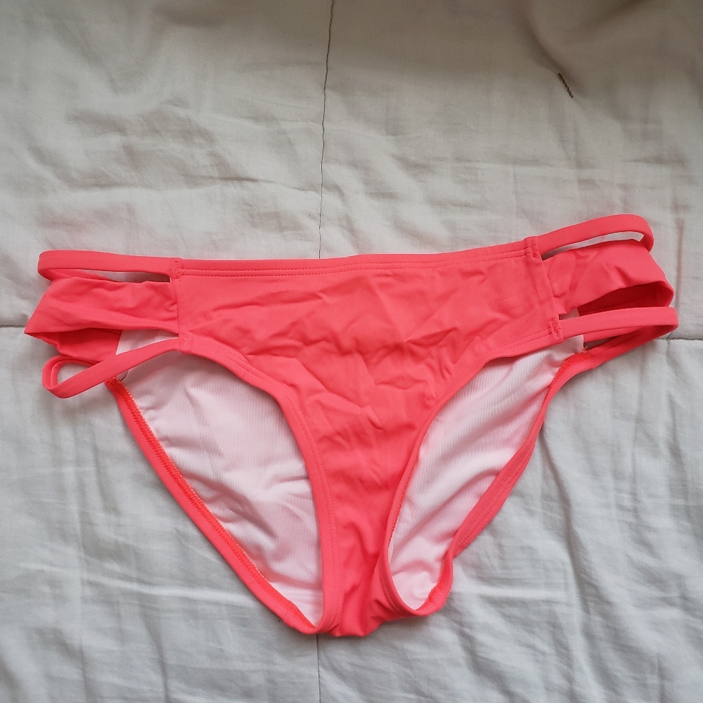 PINK Victoria's Secret Swim Coral Pink Strappy Bikini Bottom Small
